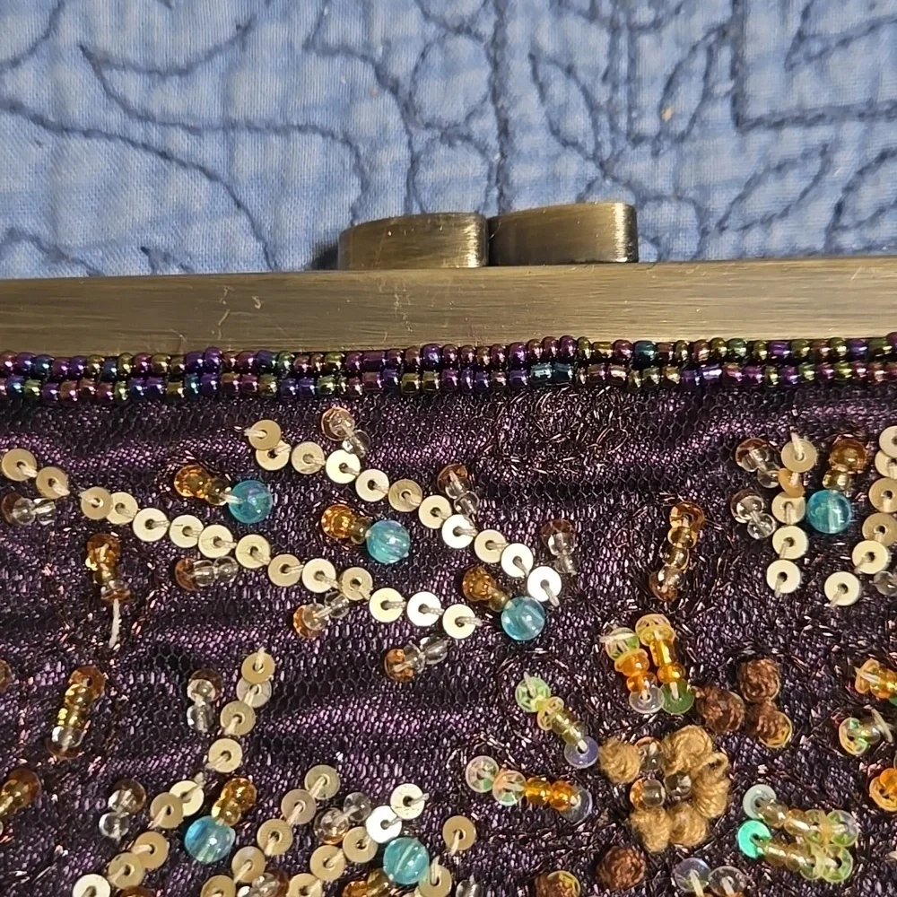 Purple Beaded and Sequin Clutch Bag